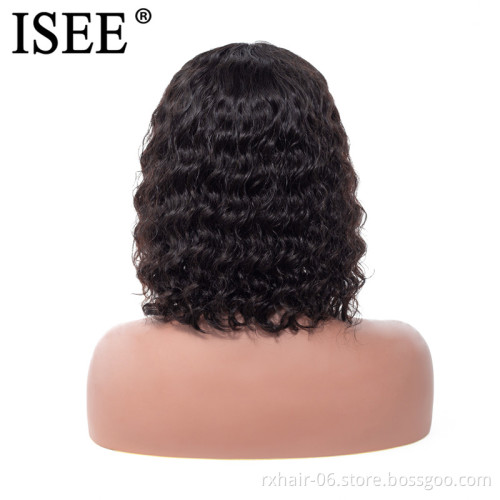 ISEE Short Bob Xbl Natural Wave 10A Virgin Unprocessed Human Hair Suppliers Glue Brazilian Hd Transparent 360 Lace Frontal Wig